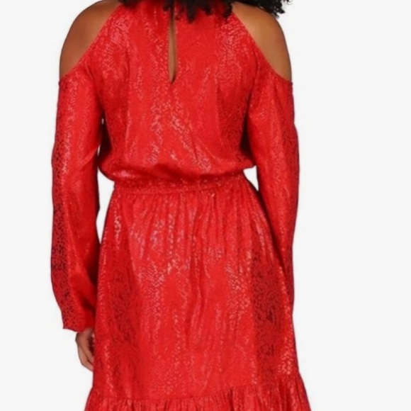 Michael Michael Kors Red Dress Long Sleeve/Cold Shoulder Flounce Hem EUC SZ LRG - Picture 4 of 11
